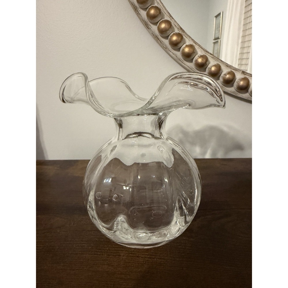 Vietri Hibiscus Clear Hand Blown Italian Art Glass Bud Vase 5.5" Made Italy